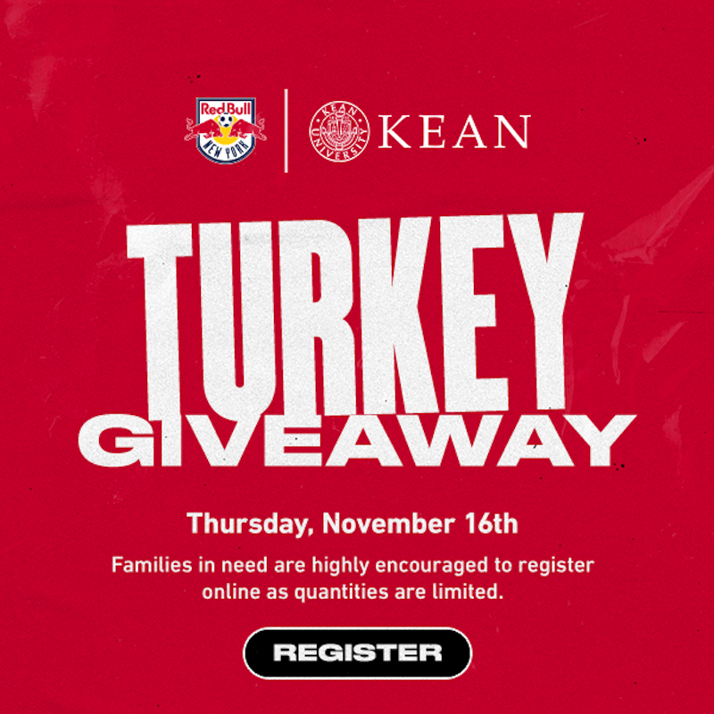 NewYorkRedBulls's tweet photo. We're hosting a turkey distribution event in partnership with @KeanUniversity at @RedBullArena next Thursday!

Turkeys will be distributed as supplies last, and we encourage online registration.