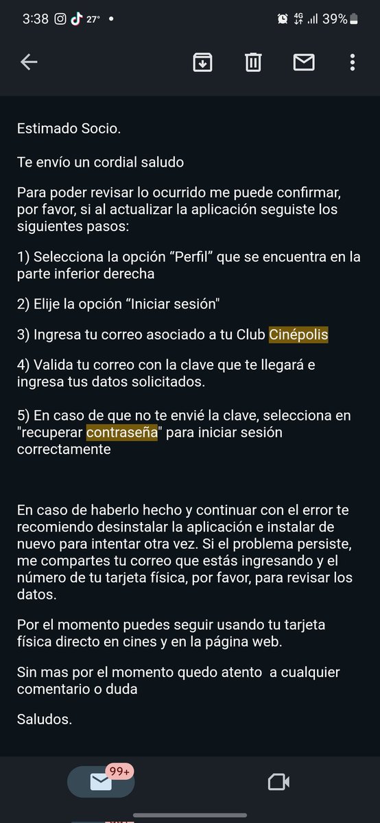 efradiario's tweet photo. @AyudaCinepolis No me dieron número de caso, solo me dieron las instrucciones para restablecerla aunque ya les había dado los datos. https://t.co/1ZYaDo5RIi