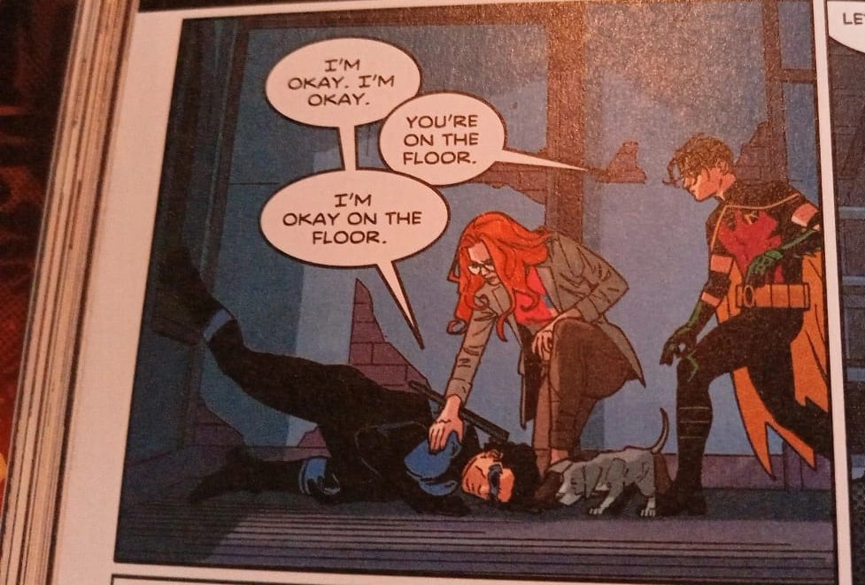 estaba releyendo mi cómic comfort de Nightwing y...esta escena es tan yo TT