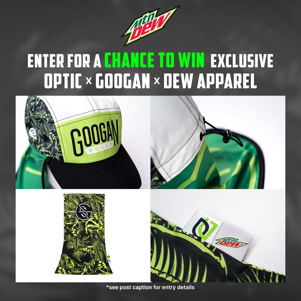 MTNDEWGaming's tweet image. You&apos;ve gotta be squidding me! We’re hooking one lucky winner up with an @OpTic x @Googan_Squad   x DEW neck gaiter, hat, &amp;amp; cooler! 🎣  

Make sure you FOLLOW US &amp;amp; QRT this post w/ #OpticGooganMerch &amp;amp; #Sweepstakes to enter for a chance to win🏆  

U.S. res, 18+ (19+ for AL/NE).…
