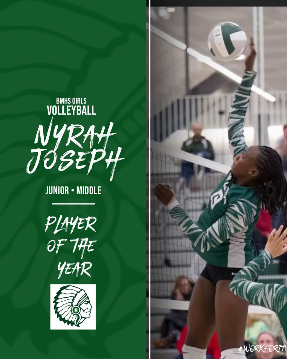 BMHSCoachA's tweet image. @BMHS_Volleyball ‘s very own Nyrah Joseph was named Player of the Year for the MVC Small School Division  🏐