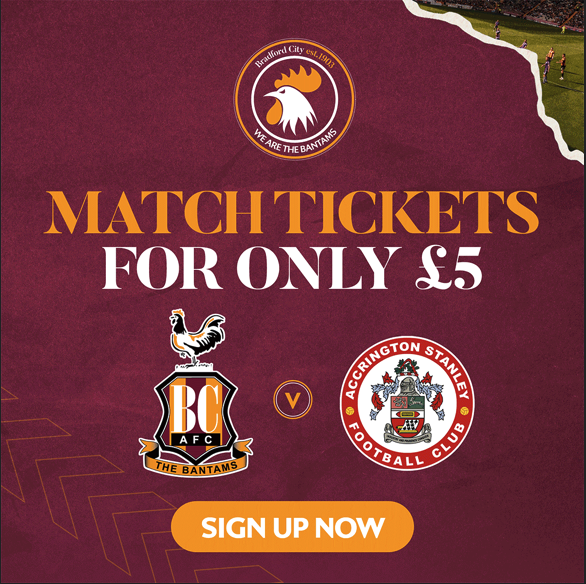 Bradford City AFC (@officialbantams) on Twitter photo 🤑 | £5 Match Tickets!
👍 | Official 'We are the Bantams' members can secure tickets to watch this month's visit of <a href="/ASFCofficial/">Accrington Stanley</a> for just a fiver.
➡️ | Sign up - and secure: membership.bradfordcityafc.com/home?utm_mediu…
#BCAFC 🤑 | £5 Match Tickets!
👍 | Official 'We are the Bantams' members can secure tickets to watch this month's visit of <a href="/ASFCofficial/">Accrington Stanley</a> for just a fiver.
➡️ | Sign up - and secure: membership.bradfordcityafc.com/home?utm_mediu…
#BCAFC