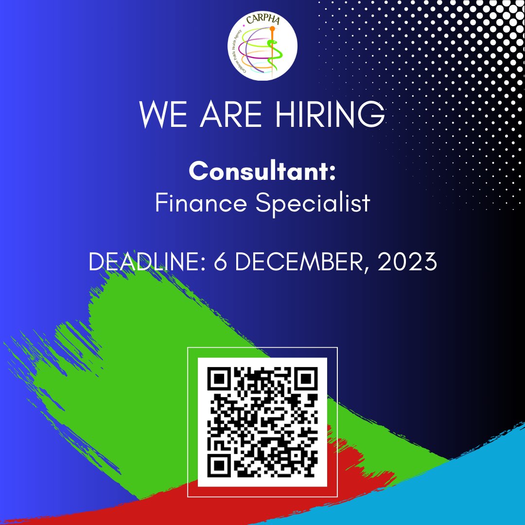 #CARPHA is hiring: "Consultancy - Finance Specialist"
Deadline: 6 December 2023
Click ow.ly/bUW050Q5w1P for more info.