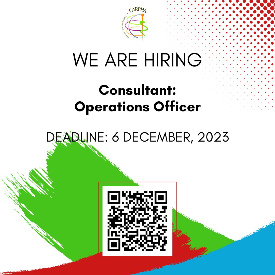 #CARPHA is hiring: "Consultancy - Operations Officer"
Deadline: 6 December 2023
Click ow.ly/FC2o50Q5w4M for more info.