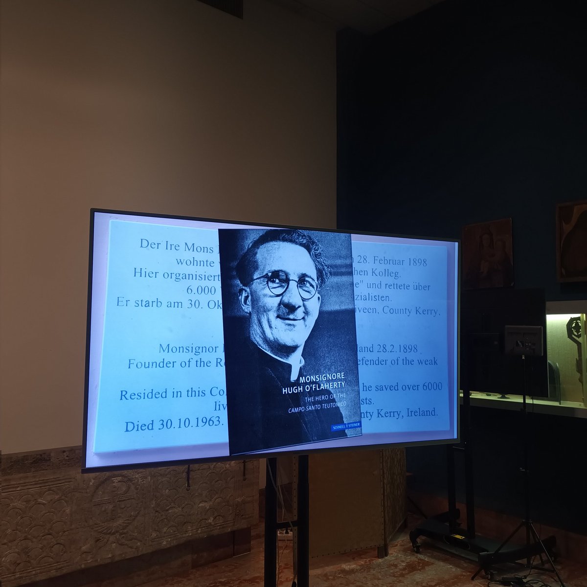 IrlEmbHolySee's tweet photo. This evening, we remembered the lifesaving work of Mons. Hugh O'Flaherty as we mark 60 years since his passing with a Mass presided over by Archbishop Emeritus Diarmuid Martin at @camposantoVat &amp; the launch of an English language booklet about his heroic exploits. https://t.co/wyHaa5ZrQ9