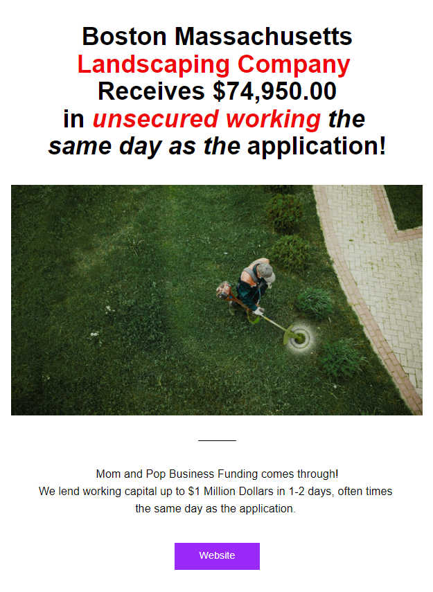 Does your business need working capital to expand, remodel or re-tool? We lend up to $1 million in UNSECURED capital in 2-3 days. All that is needed is a simple 1-page application and 6-months recent bank statements. Learn more : info@ccswealth.com. #Lending