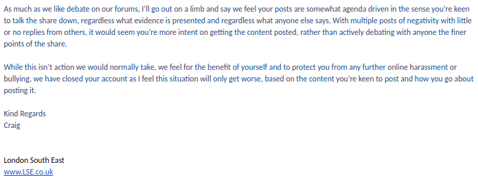 phoenixperson2's tweet photo. Forums are culty, toxic and nearly always wrong. I was bullied/harassed awfully (for being right about URU: then in 2017 was 3500p, now 73p and MRS) but LSE banned me in a very condescending, BS, culty way! Forums/brokers are complicit.
#cng #qbt #eua #ukog #he1 #copl #cmet #avct https://t.co/ylr4QjNt0h