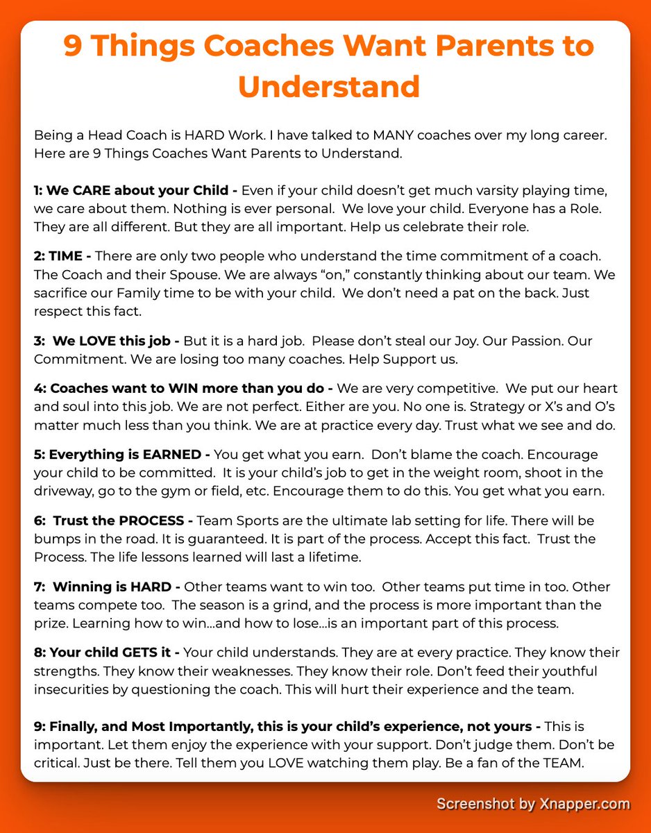 Being a Head Coach is HARD Work. I have talked to MANY coaches over my long career. Here are 9 Things Coaches Want Parents to Understand.