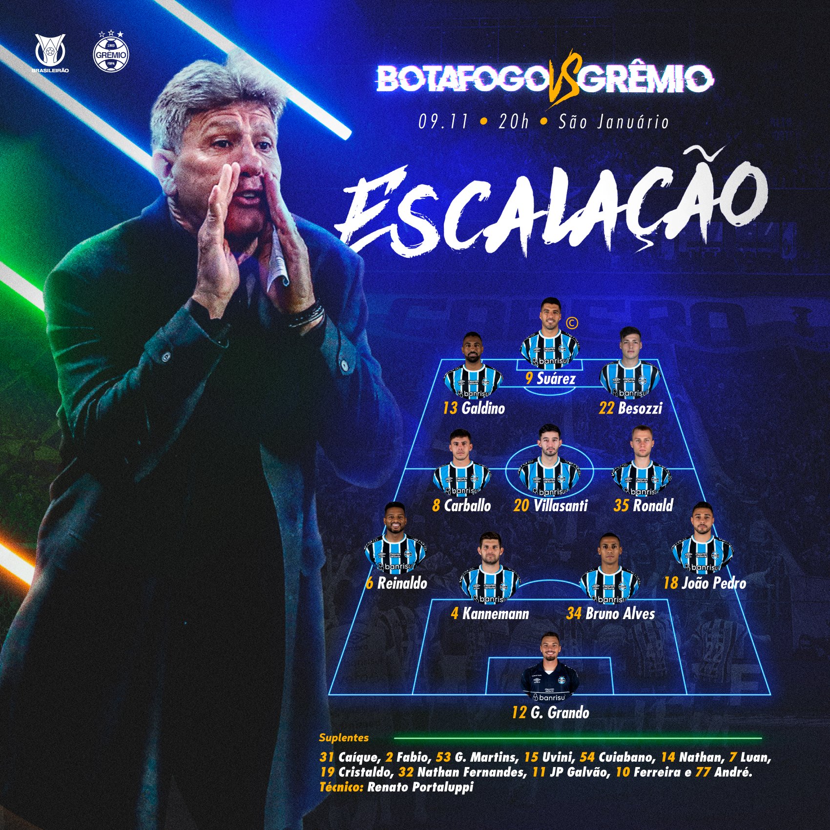 Tricolor escalado para o jogo contra o Botafogo!