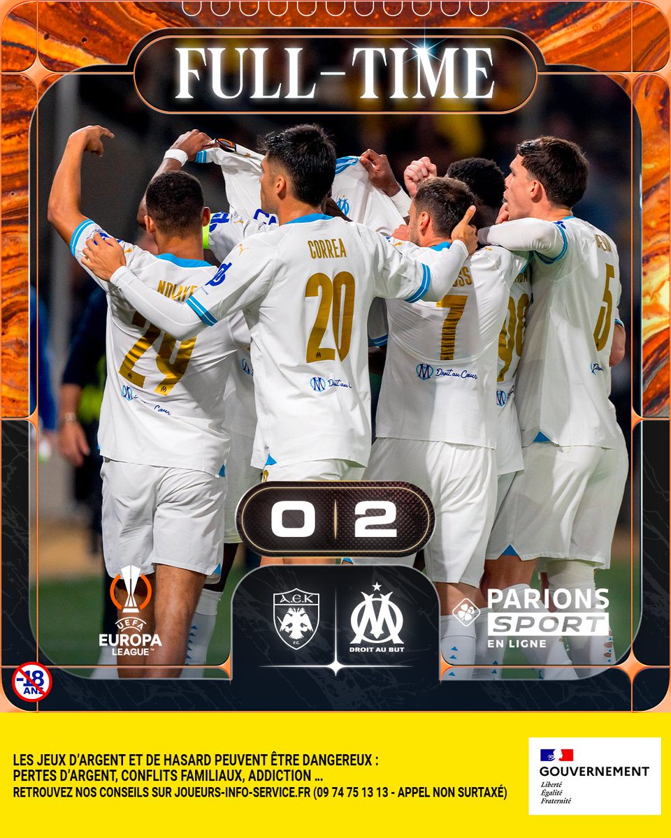 OM_Officiel's tweet photo. ⏱️ 90+7’ | #AEKOM 0️⃣-2️⃣

𝟯 𝗣𝗢𝗜𝗡𝗧𝗦 𝗜𝗠𝗣𝗢𝗥𝗧𝗔𝗡𝗧𝗦 👊

⏹️ C’est terminé à Athènes ! Au gré d’une victoire au forceps, les hommes de Gennaro Gattuso récupèrent la 1ère place du groupe B d’@EuropaLeague avec 8 points en 4 rencontres ✅

🗓️ Prochaine échéance face à Lens ce dimanche à 21h avant la trêve internationale 🌍