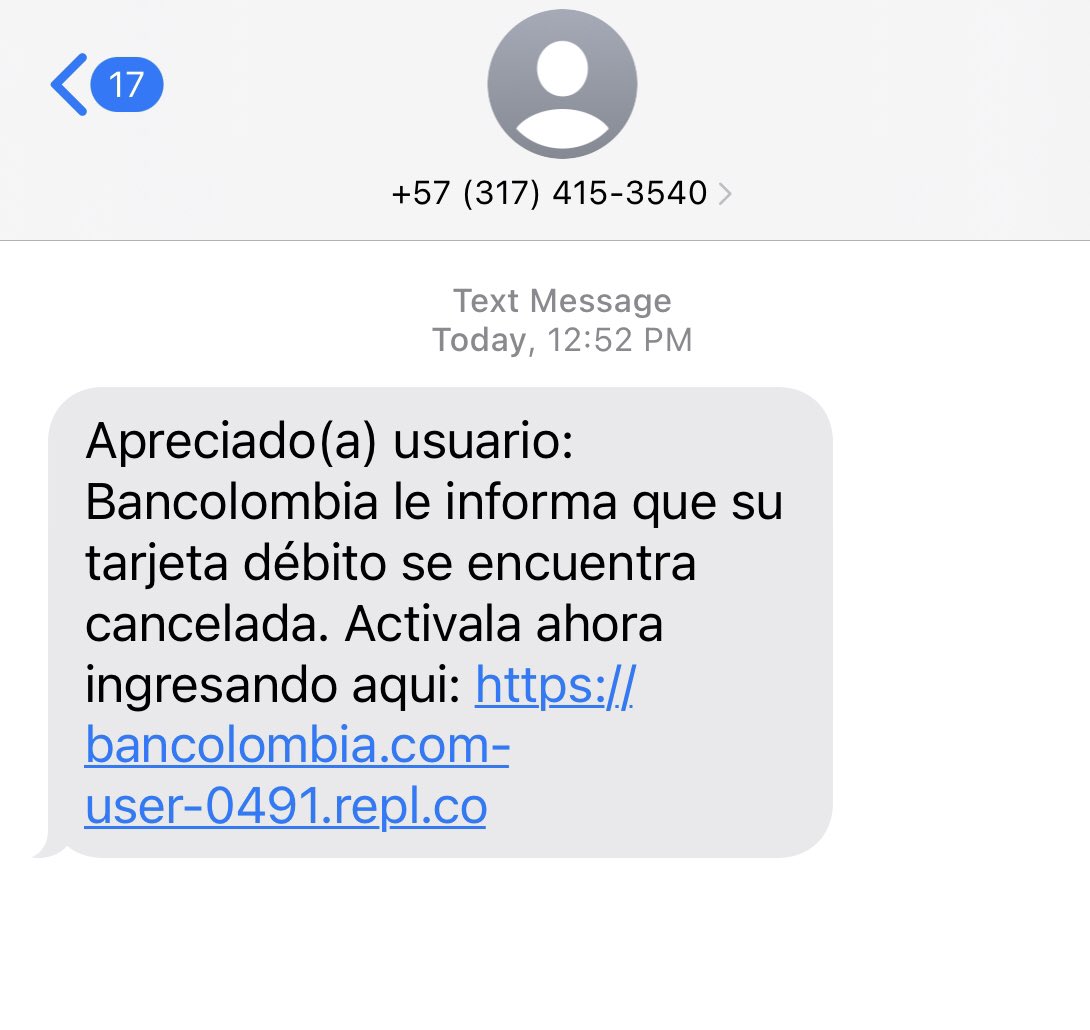 davidfe808's tweet photo. @Bancolombia   Es smishing ? https://t.co/AtopZrb9EV