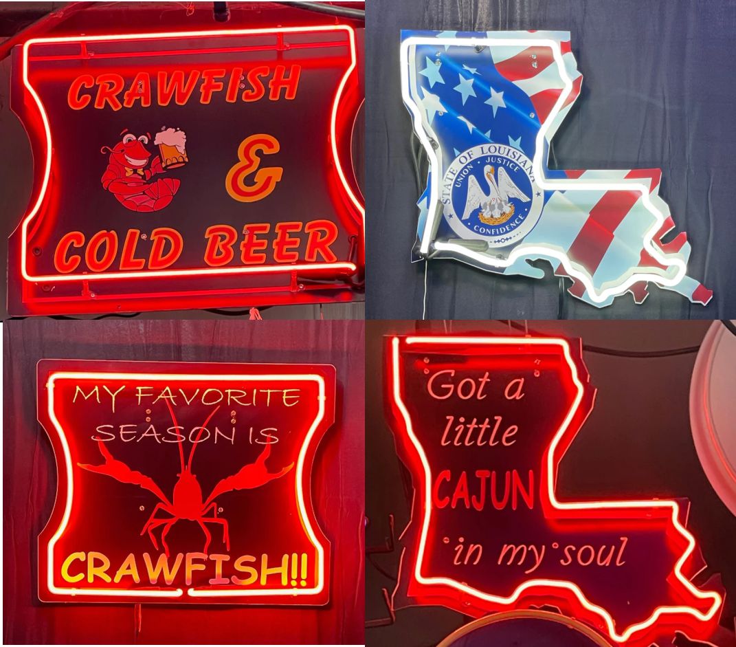 Happy #NationalLouisianaDay !🦞🎭 Show your love for the Pelican State by ordering one of our custom neon signs!⚜️🐊🎷
#louisiana #louisianaliving #louisianalife #cajuncountry  #BatonRouge #NewOrleans #smallbusiness #shoplocal #neon #customneon #lafayette