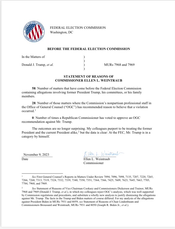 A complaint was filed at the @FEC alleging former Pres. Trump violated the law. The nonpartisan staff recommended that the Commission investigate allegations of excessive contributions. You'll never guess what happened next . . . . fec.gov/files/legal/mu…