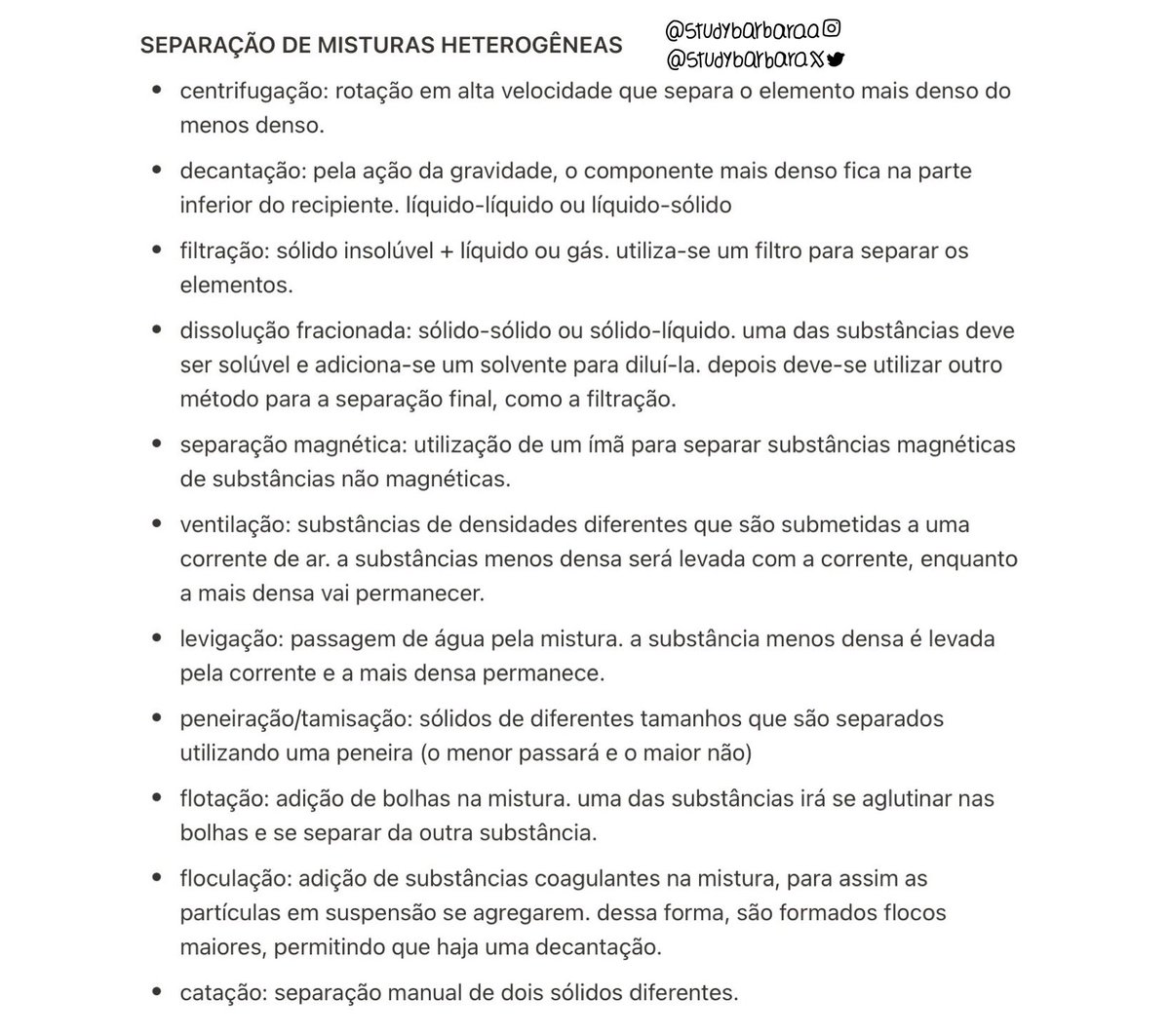 studybarbara's tweet image. 🚨 REVISÃO DE ASSUNTOS IMPORTANTES PARA O ENEM: química - separação de misturas ‼️