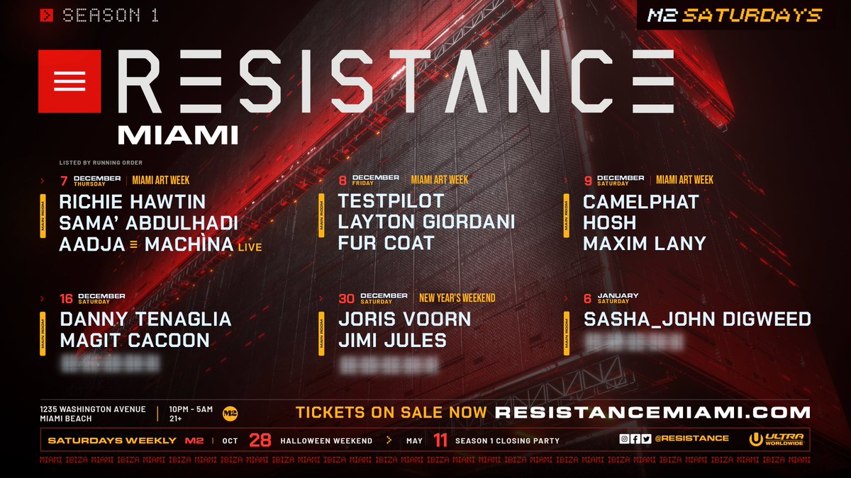 Season 1 of the RESISTANCE Miami Club Residency continues at @M2_Miami_ this December starting with Miami Art Week! Tickets and tables available now ➡️ resistancemiami.com/tickets