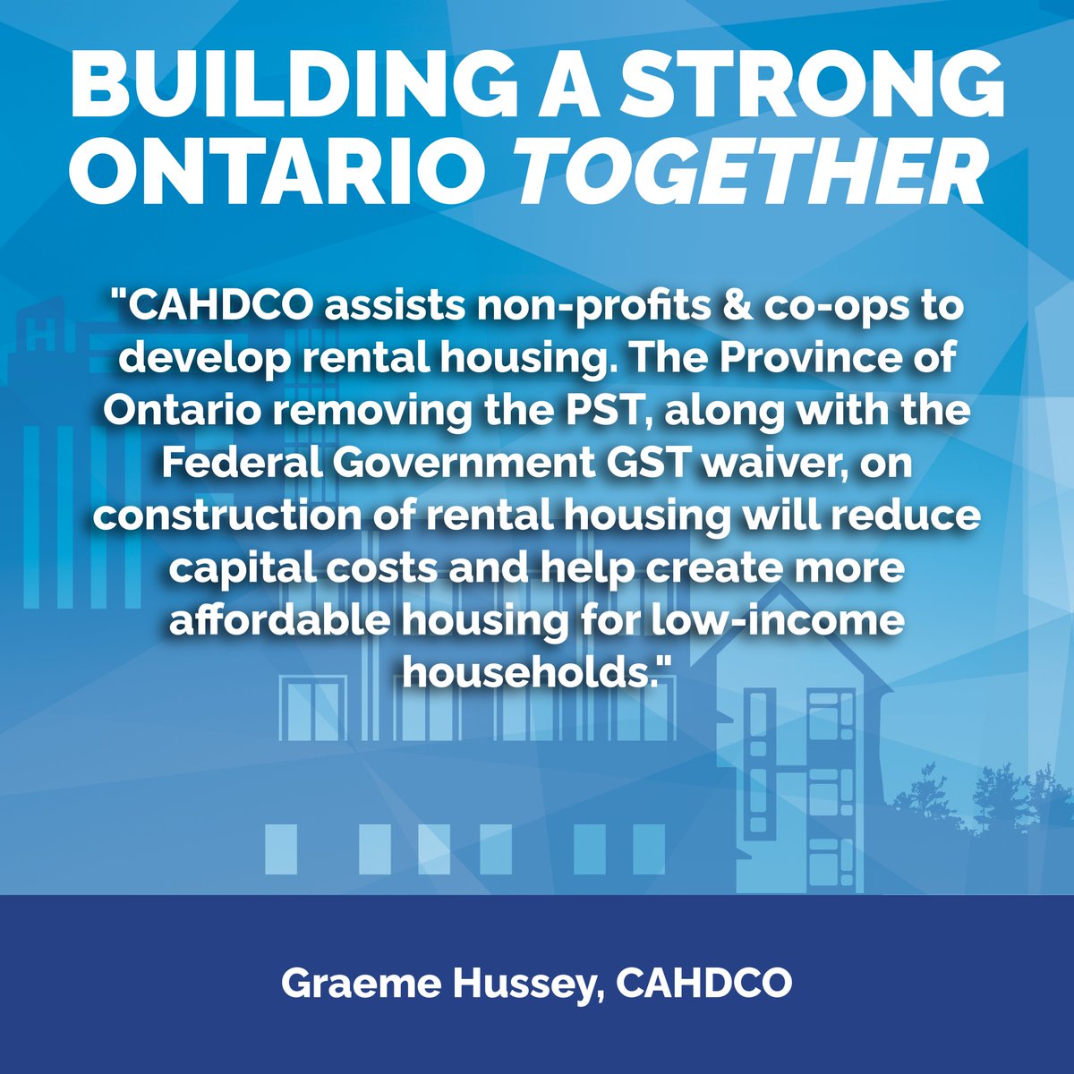 A quote from @CCOChousing on Ontario's 2023 Fall Economic Statement, Building a Strong Ontario, Together. #OnFES2023