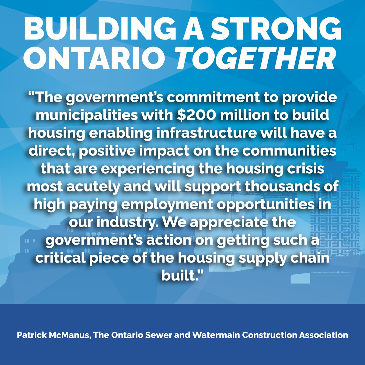 A quote from @oswca1971 on Ontario's 2023 Fall Economic Statement, Building a Strong Ontario, Together. #OnFES2023