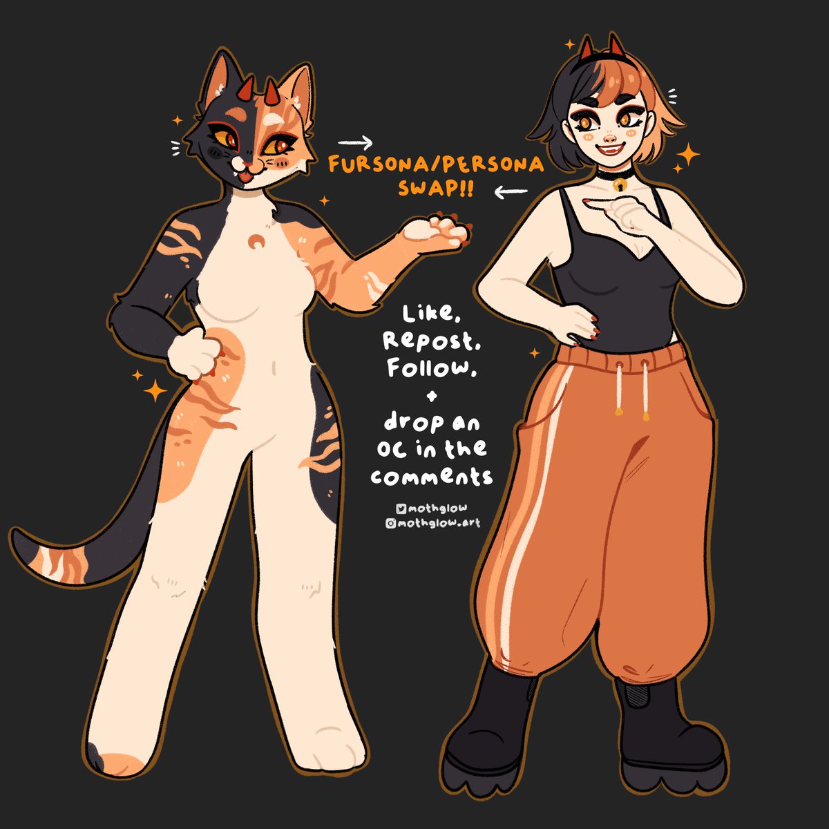 ✨ joining in on the fun! ✨ 🧡🔁👤+ 💬 your human OR furry OC below and I’ll pick a few to species swap! ⭐️