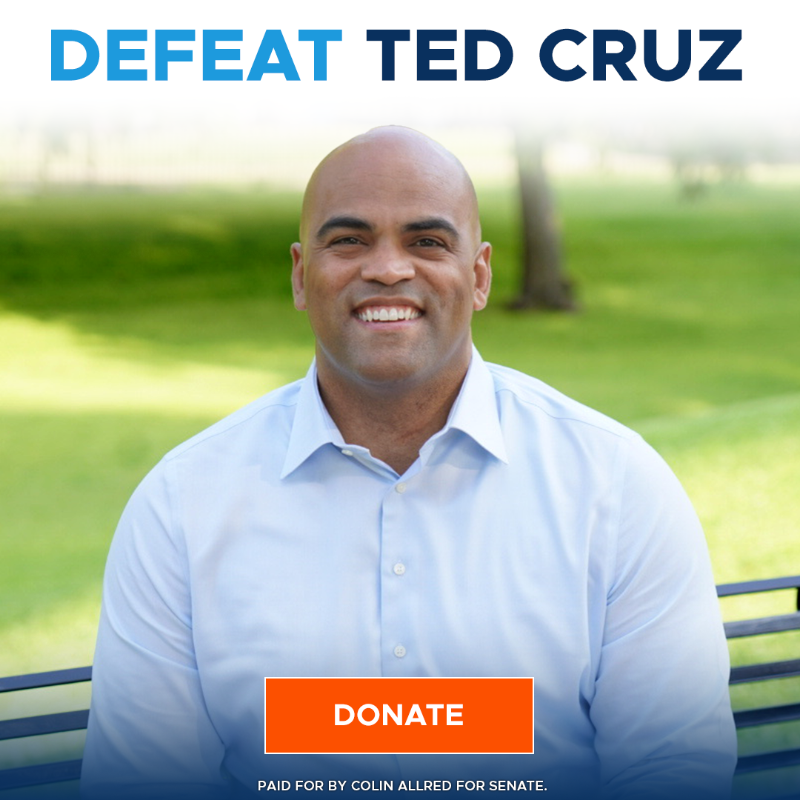 ColinAllredTX's tweet photo. Sen. Manchin just announced that he will NOT run again in 2024 – meaning that we just lost the 51st seat in our Democratic Senate majority.

But if Colin Allred defeats Ted Cruz, we’re virtually GUARANTEED to stay in power in the Senate. Chip in now to make it happen: