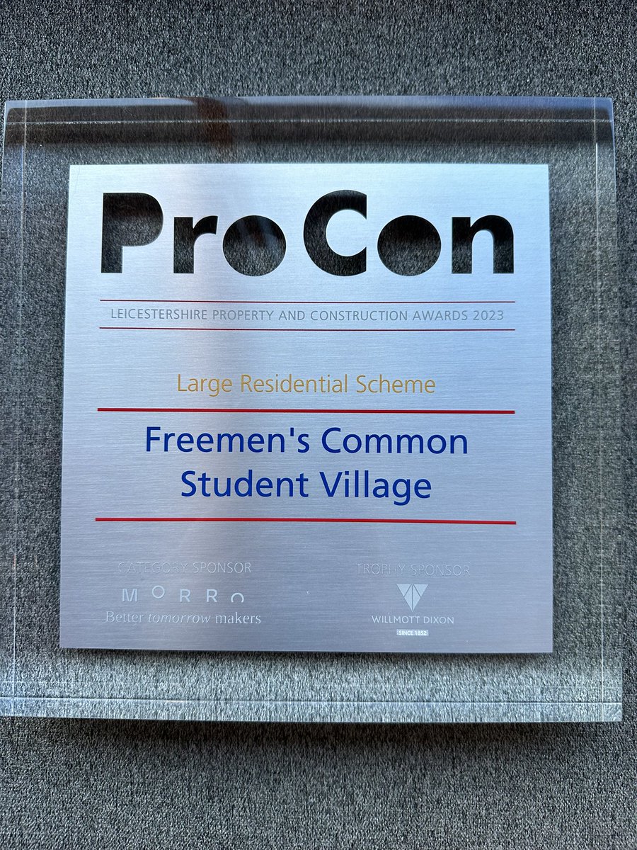 ProConLeics's tweet photo. Congratulations to @uniofleicester Winners #proconawards 2023 for Freemen’s Commons Student Village. Sponsored by @Morro_PS https://t.co/onmY9szSH9
