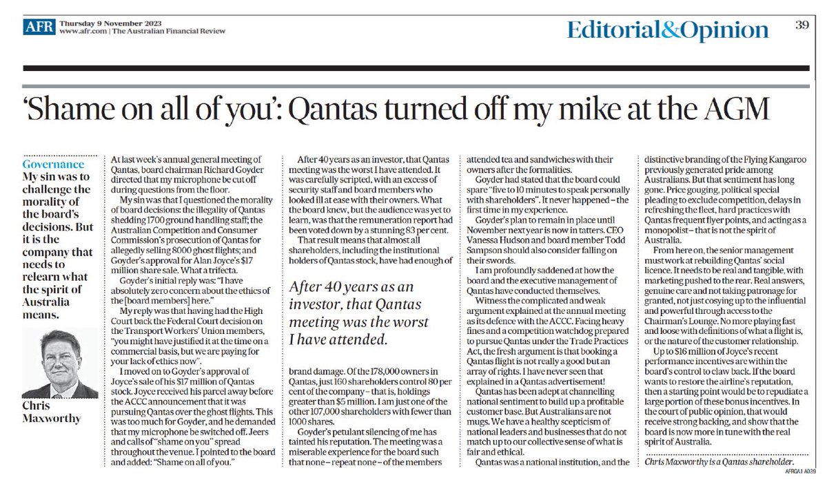 cgmaxwor's tweet photo. @7NewsSydney @deemadigan I’m calling for Alan Joyce to have $16m of his 2023 bonus clawed back. At the Qantas AGM the Board agreed they can do it. https://t.co/GNx03Lg82W