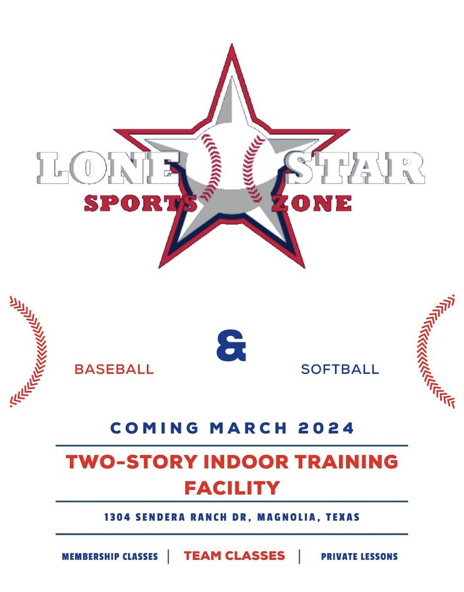 Get ready for Lone Star Sports Zone, arriving in March 2024! 🏆 A two-story indoor training facility with a primary focus on baseball and softball. Offering membership classes, team sessions, private lessons, and more. Membership classes tailored for ages 8-18 years old. ⭐️