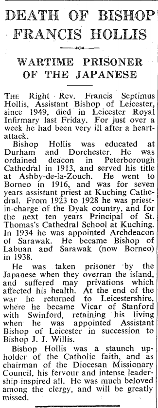 AustAnglican's tweet photo. 10 November 1884: birth of Francis Septimus Hollis, who served as seventh Bishop of Labuan and Sarawak 1938-1948. #anglican #139years Before consecration, Archdeacon of Sarawak, and Principal of St Thomas' School, Kuching. Obiit 4 February 1955. https://t.co/1F4ps1t31G