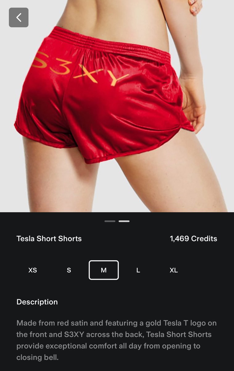 SawyerMerritt's tweet photo. Tesla has added their Short Shorts to the referral program. 1,469 credits to redeem. https://t.co/omcSEcoRxK