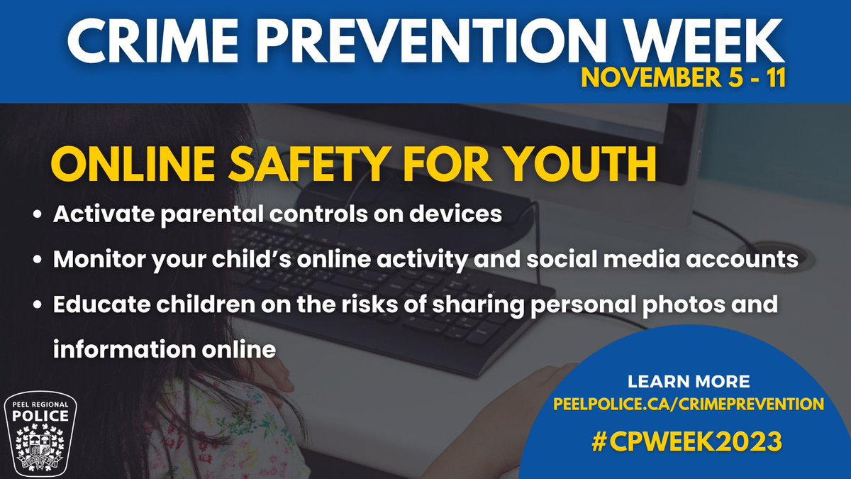 Foster a safe and secure online environment for your loved ones by following these steps. For more tips, visit peelpolice.ca/CrimePrevention. #CPWeek2023 #CrimePreventionMonth #OnlineSafety #PRP #Mississauga #Brampton #BeSafe #SafetyTips #PeelRegionalPolice
