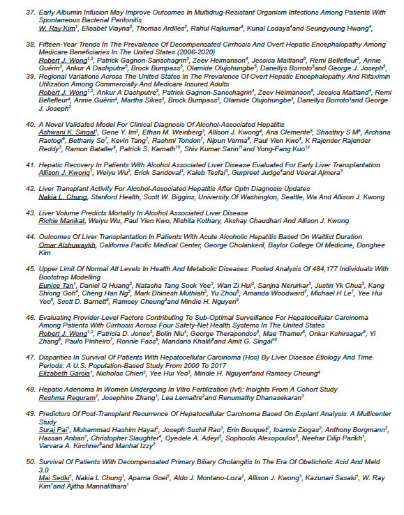 Stanford Div. of GI & Hepatology (@stanford_gi) on Twitter photo Our division will be presenting over 50 abstracts at <a href="/aasld/">aasld</a> Liver Meeting #TLM23 ! Come check out our presentations and cheer the trainees presenting the work <a href="/AASLDtweets/">AASLD</a> !
<a href="/WRayKimMD/">W Ray Kim</a> <a href="/PaulYKwo/">Paul Kwo</a> <a href="/AparnaGoelMD/">Aparna Goel, MD (she/her)</a> <a href="/allisonkwong/">Allison Kwong</a> <a href="/TamiDaughertyMD/">Tami Daugherty</a> <a href="/doctornikkid/">Nikki Duong, M.D.</a> <a href="/amirgougol/">Amir Hossein Gougol</a> <a href="/AliceCheng107/">Alice Cheng</a> Our division will be presenting over 50 abstracts at <a href="/aasld/">aasld</a> Liver Meeting #TLM23 ! Come check out our presentations and cheer the trainees presenting the work <a href="/AASLDtweets/">AASLD</a> !
<a href="/WRayKimMD/">W Ray Kim</a> <a href="/PaulYKwo/">Paul Kwo</a> <a href="/AparnaGoelMD/">Aparna Goel, MD (she/her)</a> <a href="/allisonkwong/">Allison Kwong</a> <a href="/TamiDaughertyMD/">Tami Daugherty</a> <a href="/doctornikkid/">Nikki Duong, M.D.</a> <a href="/amirgougol/">Amir Hossein Gougol</a> <a href="/AliceCheng107/">Alice Cheng</a>
