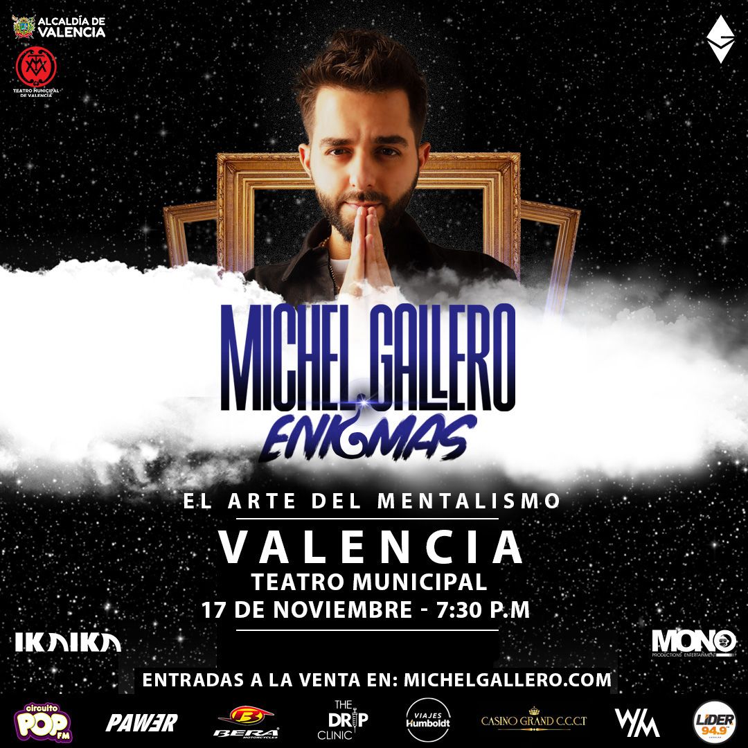 El show que te dejará con la boca abierta. El mentalista de Venezuela llega a valencia para sorprenderte a través de sus juegos mentales
17 de noviembre 
Teatro Municipal 
Entradas por maketicket.com.ve