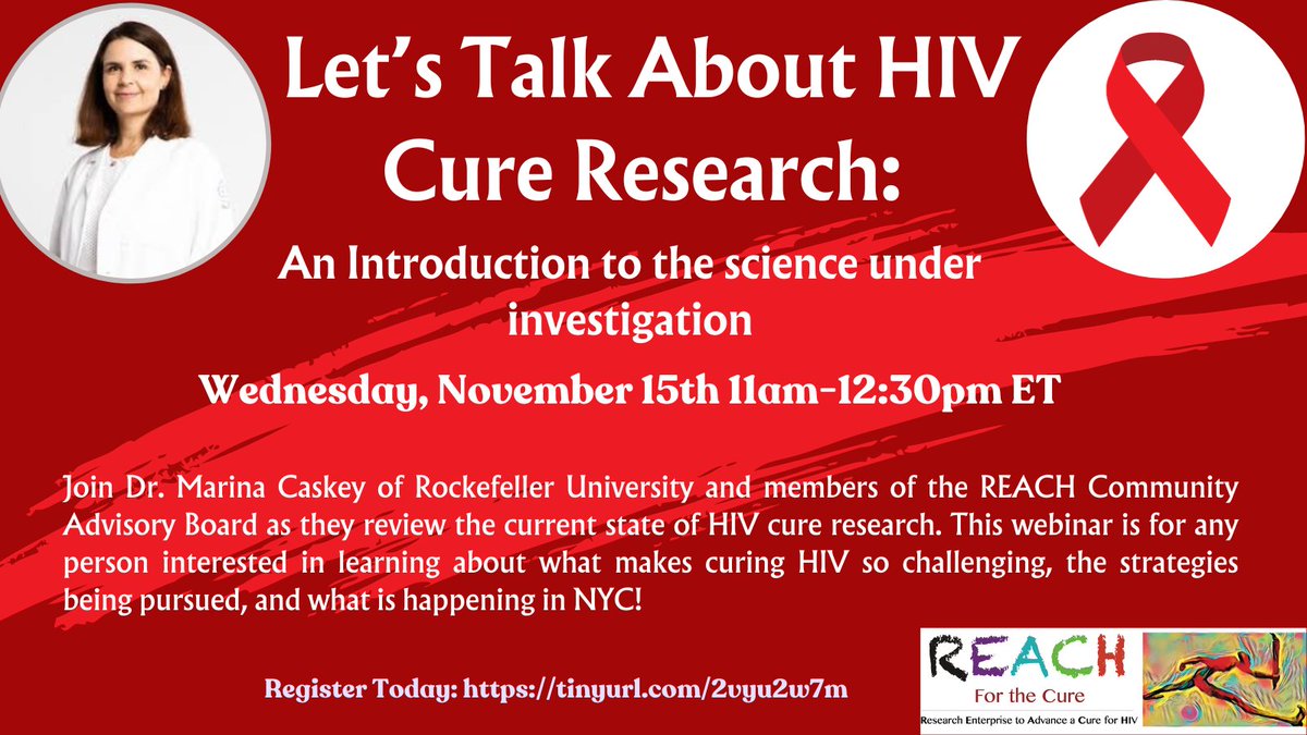 Join Dr. Marina Caskey of Rockefeller University and members of the REACH CAB as they review the current state of HIV cure research on November 15th, 2023 from 11AM-12:30PM EST. Register today to ask questions and learn more about HIV Cure: tinyurl.com/2vyu2w7m