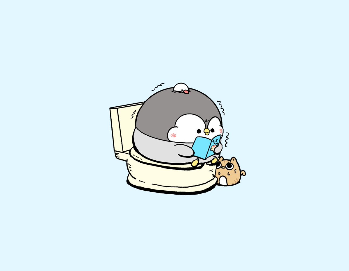 「ちゃんぺんとトイレの日「どこでも一緒がいい猫ペン」 」|ペンギンの優しい世界-お腹すい汰＠のイラスト