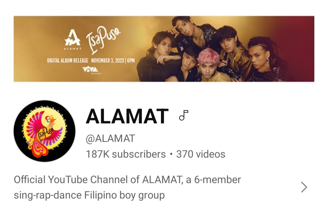devata41362176's tweet photo. YouTube subscribers hit 187k a day after ALAMAT WINS AWIT
#ALAMATxAwitAwards
#36thAwitAwards #ALAMAT
@Official_ALAMAT https://t.co/bhyFxrL4U7