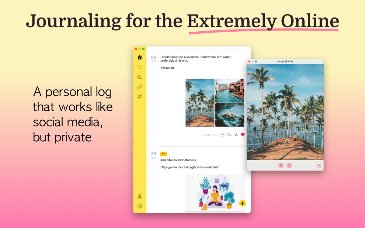freshcardsapp's tweet photo. Minders - Journaling for the Extremely Online is now available in the Mac App Store!

A personal log that works like social media, but private.

https://t.co/W4mPY9pMTm
#macapps #mac #appstore #toolsforthought https://t.co/Im1ja2SZms