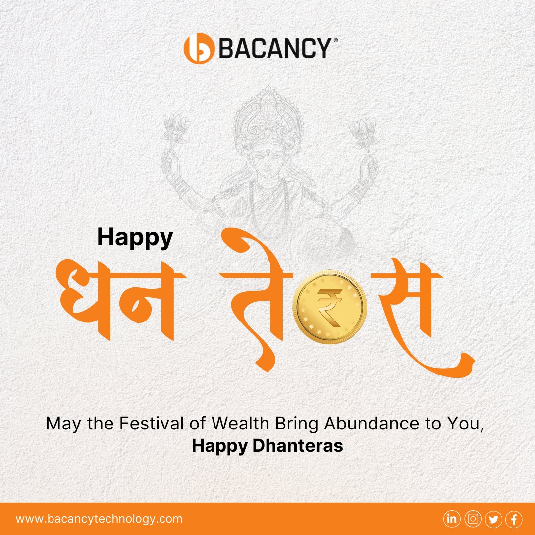 May the divine blessings of Dhanteras illuminate your path with prosperity and joy! ✨ Bacancy wishes you a Happy Dhanteras! #Dhanteras #Prosperity #FestiveGreetings #DiwaliVibes #CelebrationTime #GoodVibesOnly #BlessingsOnBlessings