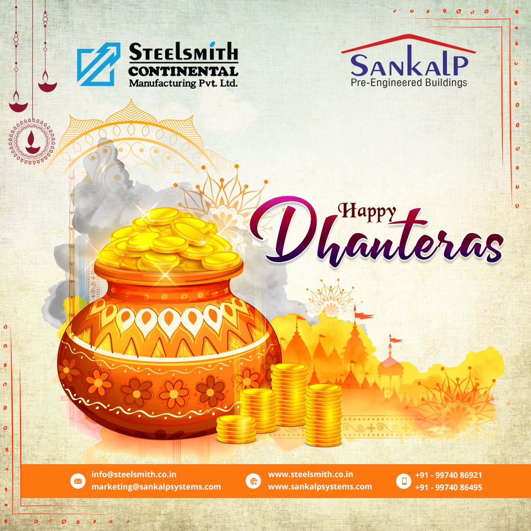 Sankalp_PEB's tweet photo. Warm wishes on Dhanteras from the Sankalp and Steelsmith family!πβ¨
As we bow to Goddess Lakshmi on Dhanteras, may her divine blessings lead to flourishing opportunities and shared success.ππ
#Dhanteras2023 #festivegreetings #sankalp #steelsmith https://t.co/ZGmApMBeoL