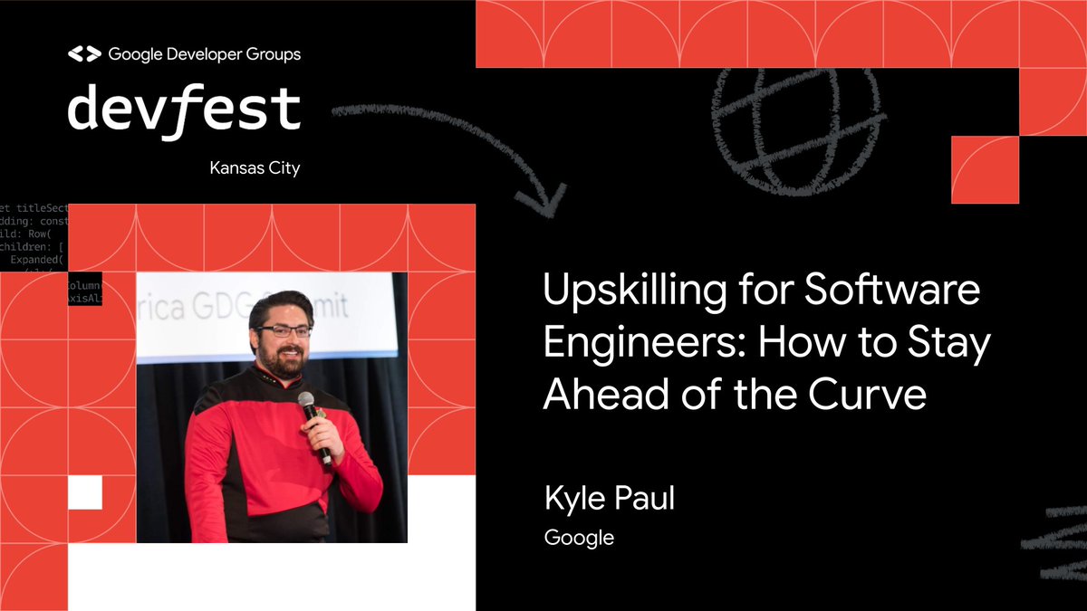 devfestkc's tweet image. Technology is constantly changing, more so now with the explosion of #AI. Learn from Kyle Paul’s experience Internal DevRel Ecosystem Lead at @Google w/ &quot;Upskilling for Software Engineers: How to Stay Ahead of the Curve.

Tix and details @ devfestkc.com. #TechCareers