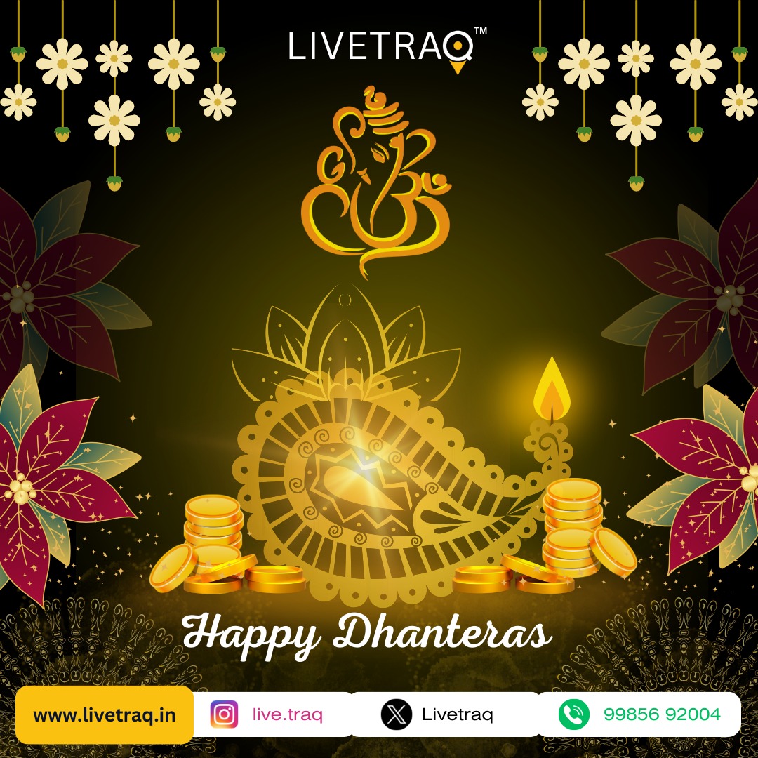 'Happy Dhanteras! 🌟 May the divine blessings of wealth and prosperity shine upon you. 🌺✨ #Dhanteras #ProsperityWithLiveTraq #FestiveGreetings'