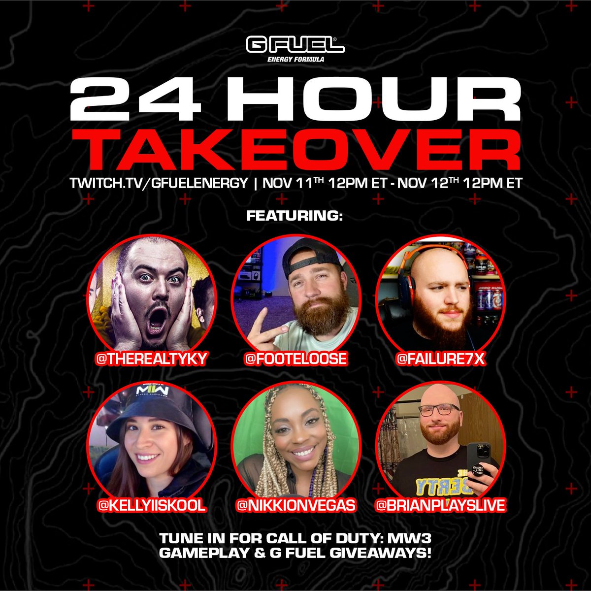NoahC4062's tweet photo. 🚨 24 HOUR TAKEOVER!! 🚨

💥 Tune into the Epic COD: Modern Warfare III 24-Hour Stream with GIVEAWAYS and GREAT Vibes! 

🌟Hosted by: @TheRealTyKy, @footelo0se, @FAILURE7X, @KellyiisKooL, @NikkiOnVegas, and @brianplayslive!

 🗓️Nov. 11th, 12 PM ET
 https://t.co/GXCxzzT6e2 https://t.co/ABWtDt1VJc