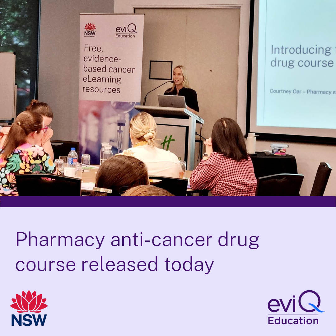 cancerNSW's tweet photo. eviQ Education is excited to share a brand new offering to support pharmacists working with anti-cancer drugs.

➡️ Start the online course: https://t.co/wIotqnHIfE https://t.co/15oA9WkrYP