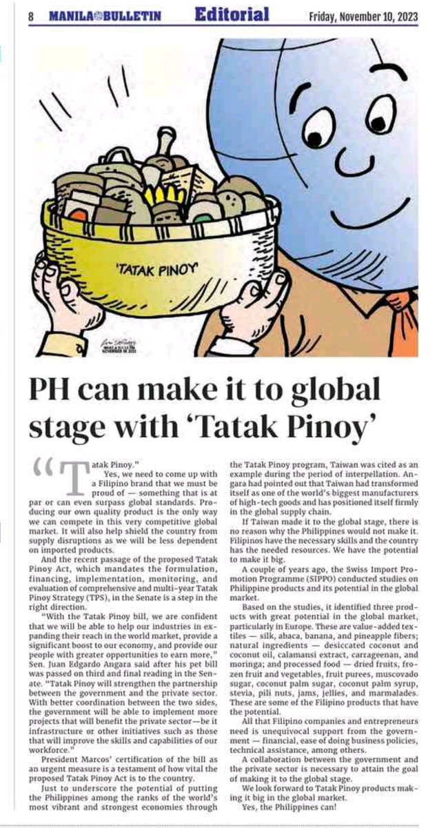 SonnyAngaraNews's tweet image. Yes, we can succeed globally with Sen. Sonny Angara's #TatakPinoy! #ManilaBulletin #editorial