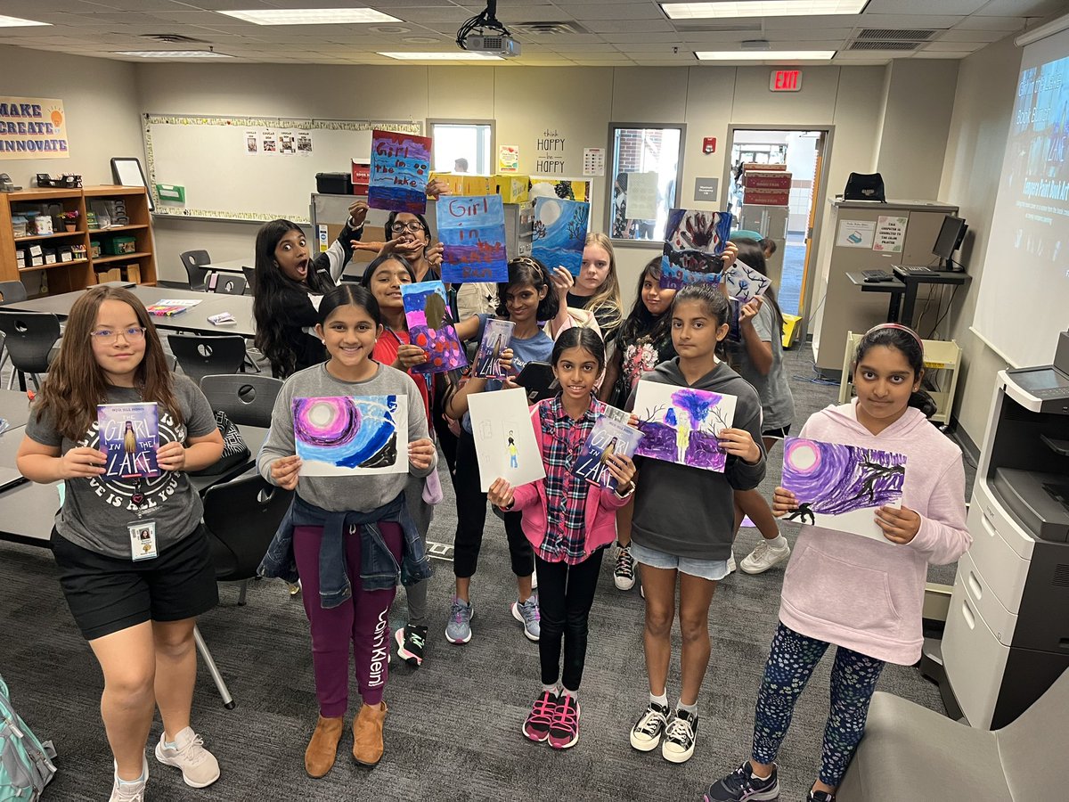We loved the book “The Girl in the Lake” by @booksandbighair! After talking about the twists and turns of the spooky story, we made tempera paint art inspired by the book. <a href="/ClarkMSCougars/">Cougar Pride</a>