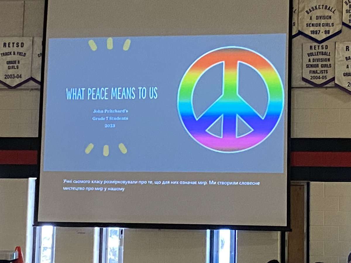 Thank you Gr 7 students and staff for a beautiful Remembrance Day assembly, and to the Gr 8 band for playing for our school. 
This was a powerful and moving presentation about Peace! Thank you
#LestWeForget