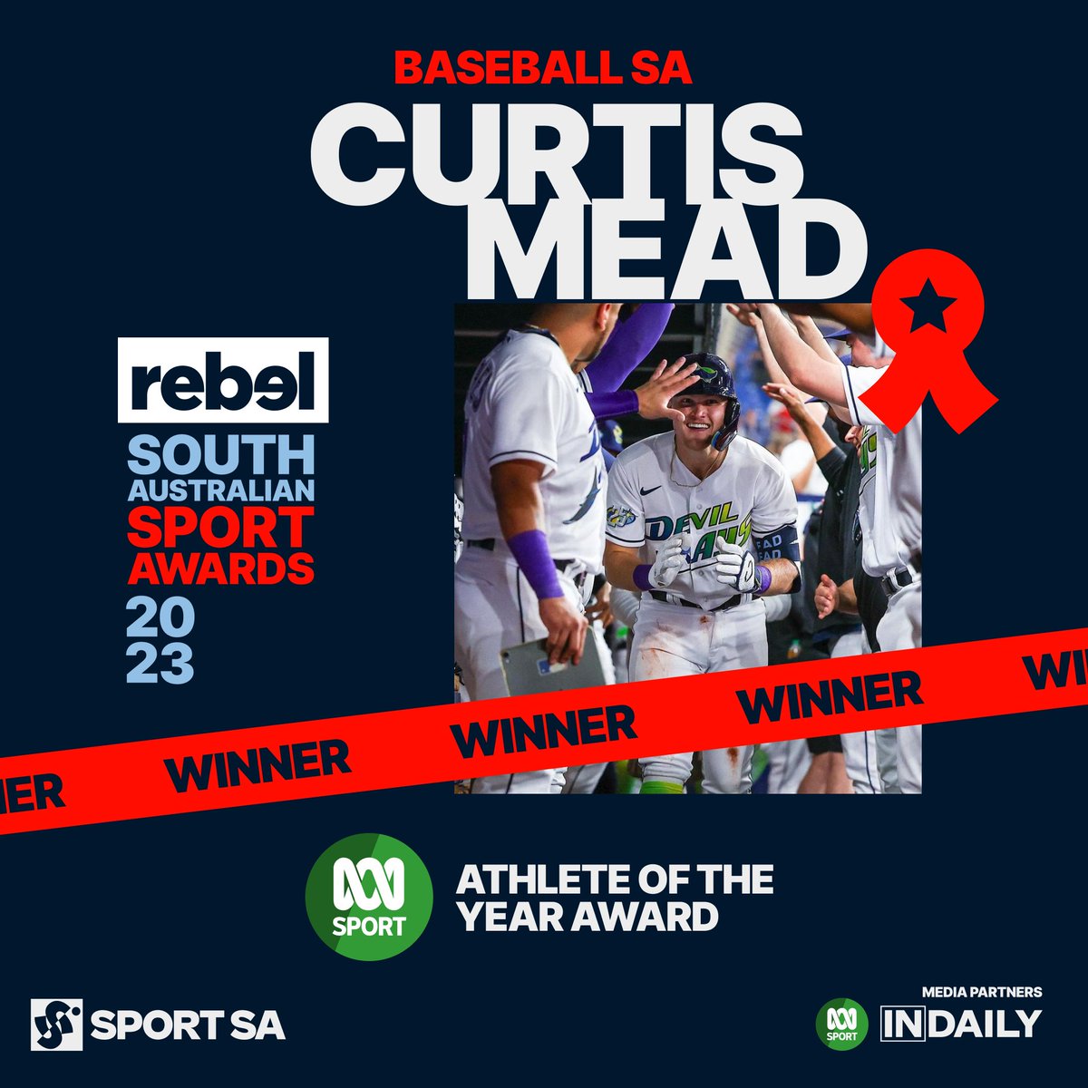 Congratulations to Curtis Mead, Winner of The Athlete of the Year Award, proudly sponsored by ABC Sport.

#AthleteOfTheYearAward #RebelSASportAwards2023 #RebelSport #ABCSport #BaseballSA