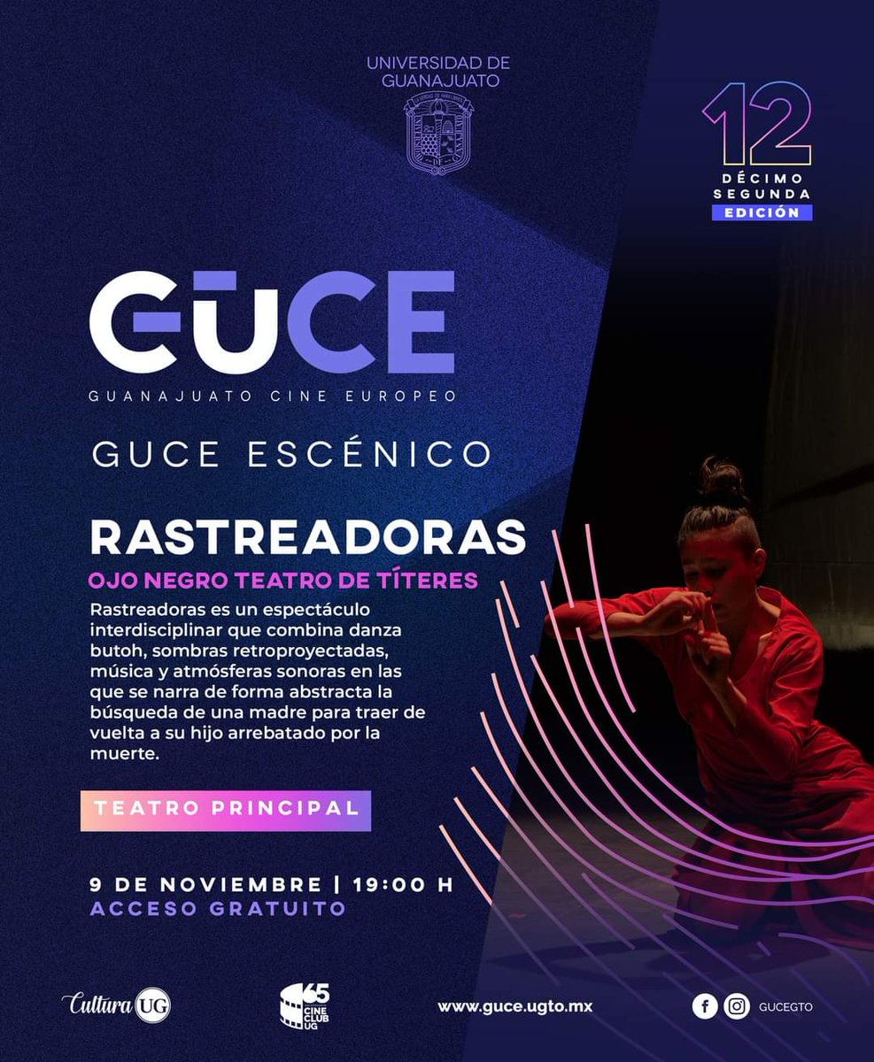 CulturaUG's tweet photo. Te esperamos hoy en punto de las 19h en el Teatro Principal
🎭RASTREADORAS
🎬GUCE, Festival de Cine Europeo en Guanajuato
#CulturaUG @cineclubug
#GUCE12 https://t.co/HbEt5WZuWs