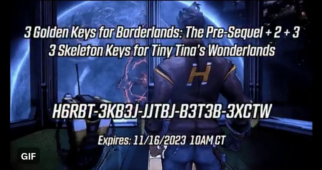 Here’s a free SHiFT code for Golden Keys and Skeleton Keys in Borderlands 2, TPS, 3 and Wonderlands: H6RBT-3KB3J-JJTBJ-B3T3B-3XCTW Redeem in-game or at shift.gearbox.com. Expires 11/16. Happy looting! #Borderlands #TinyTinasWonderlands #gaming #fyp #fypシ