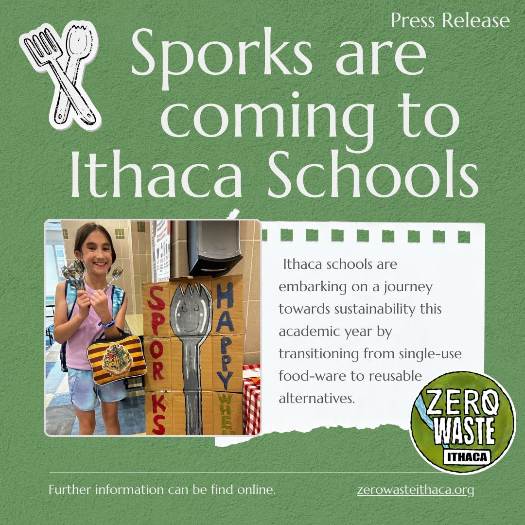 Read our press release 🍃discussing the new sustainable reuse system coming to the <a href="/IthacaNYSchools/">Ithaca City School District</a> cafeteria: buff.ly/47bk0Gw  Reusable stainless steel sporks are replacing single-use plastic utensils.

🌿 #zerowaste #reuse #ithaca #zerowasteithaca #reduce #twithaca