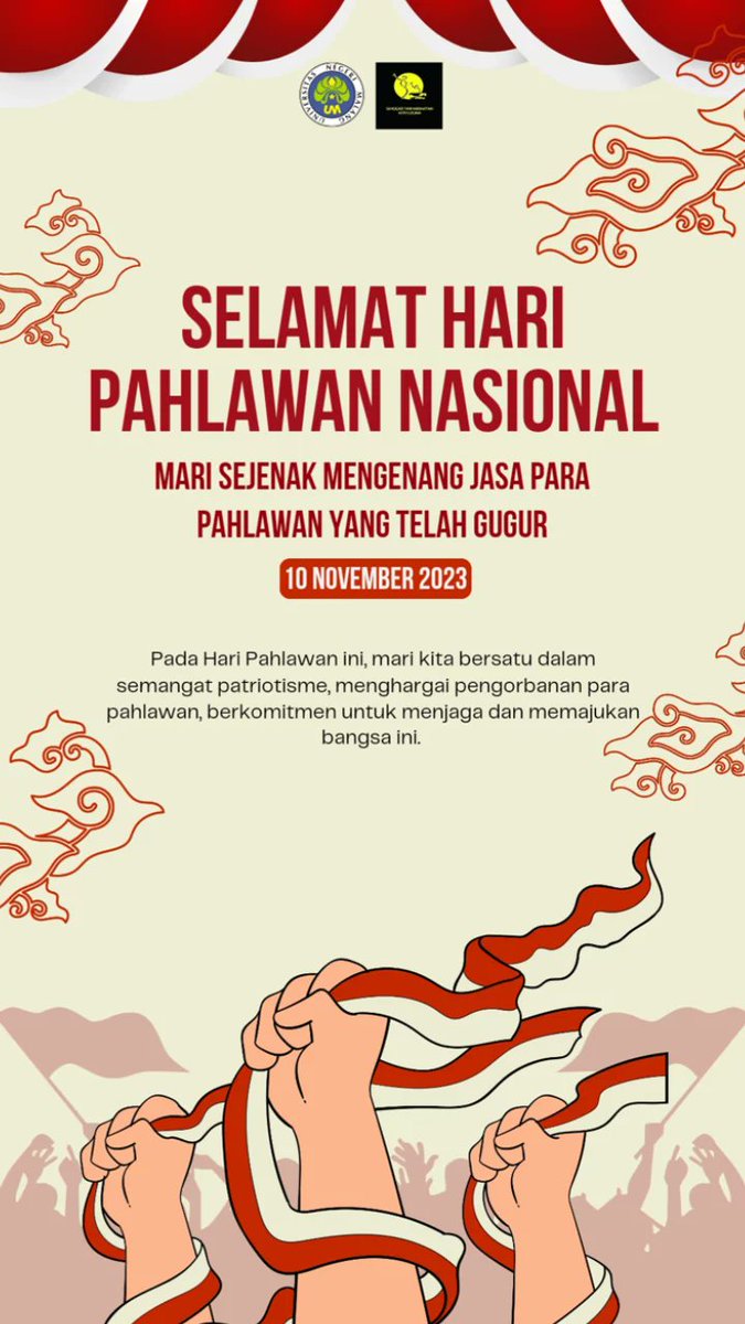 Assalamualaiku wr,wb, Salam Budaya🙏

Selamat Hari Pahlawan 2023, Mari kita bersatu dalam semangat patriotisme, menghargai pengorbanan para pahlawan, berkomitmen untuk menjaga dan memajukan bangsa ini.

STK-AK🔊
Selagi Mau, Selagi Bersama~~

#STKAK #HariPahlawan2023