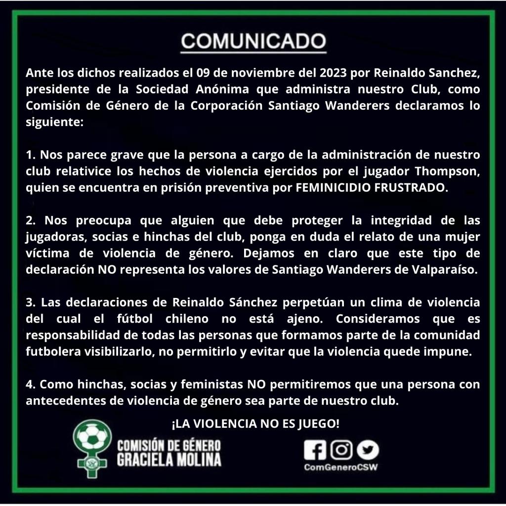 🔴Declaración pública respecto a los dichos del Presidente de la Sociedad Anónima, Sr. Reinaldo Sánchez. 

#LaViolenciaNOEsunJuego #DiNOAlaVioelenciaDeGénero